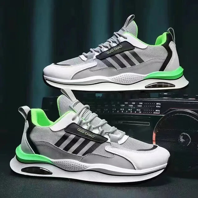 Men's High-Top Sneakers – Mesh &amp; Leather Platform Shoes for Year-Round Comfort