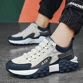 Men's High-Top Sneakers – Mesh &amp; Leather Platform Shoes for Year-Round Comfort